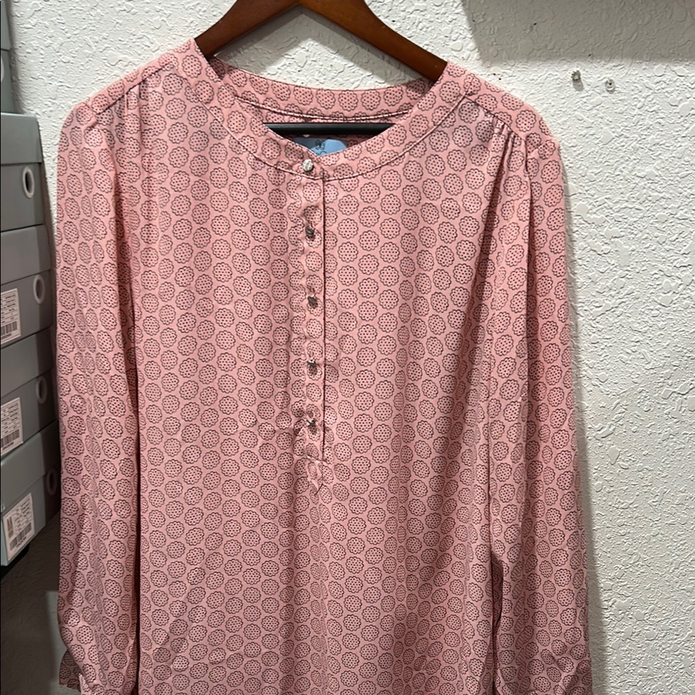 Cece Pink Patterned Button-Up Blouse Size Xl Guc - image 3